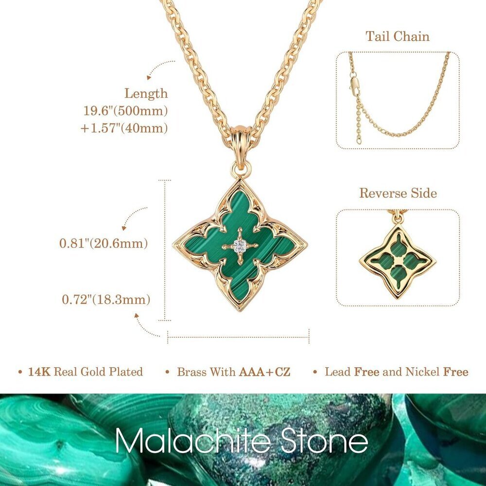 Gold Clover Necklace Women Dainty 14K Gold Dark Green Pendant Adjustable Chain - Picture 5 of 7